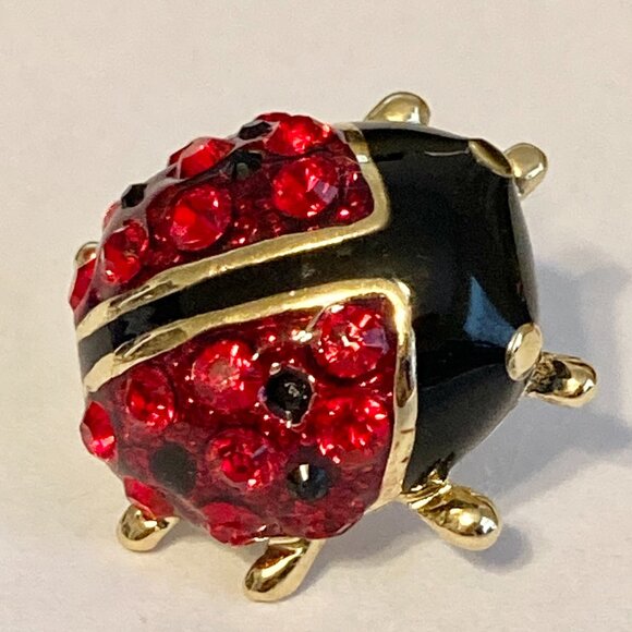 Vintage Ladybug Pin Tie Tac Lapel Hat Crystal Enamel Red Black Gold Plated - Picture 5 of 11